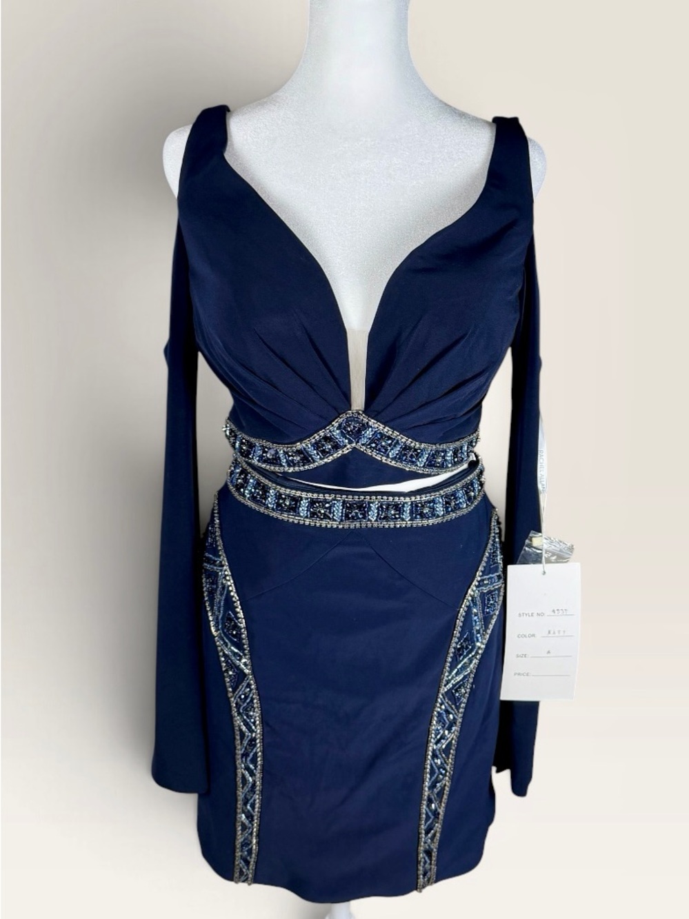 NWT Rachel Allan 4537 Navy Beaded Cutout Cocktail Dress Size 6